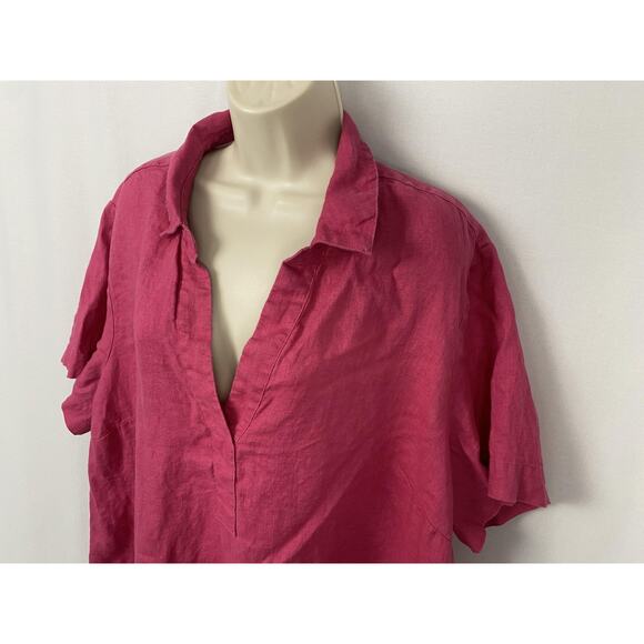 J Jill Love Linen Shirt Dress Womens 3X Pink Short Sleeve Pockets Flowy Coastal - Picture 3 of 16